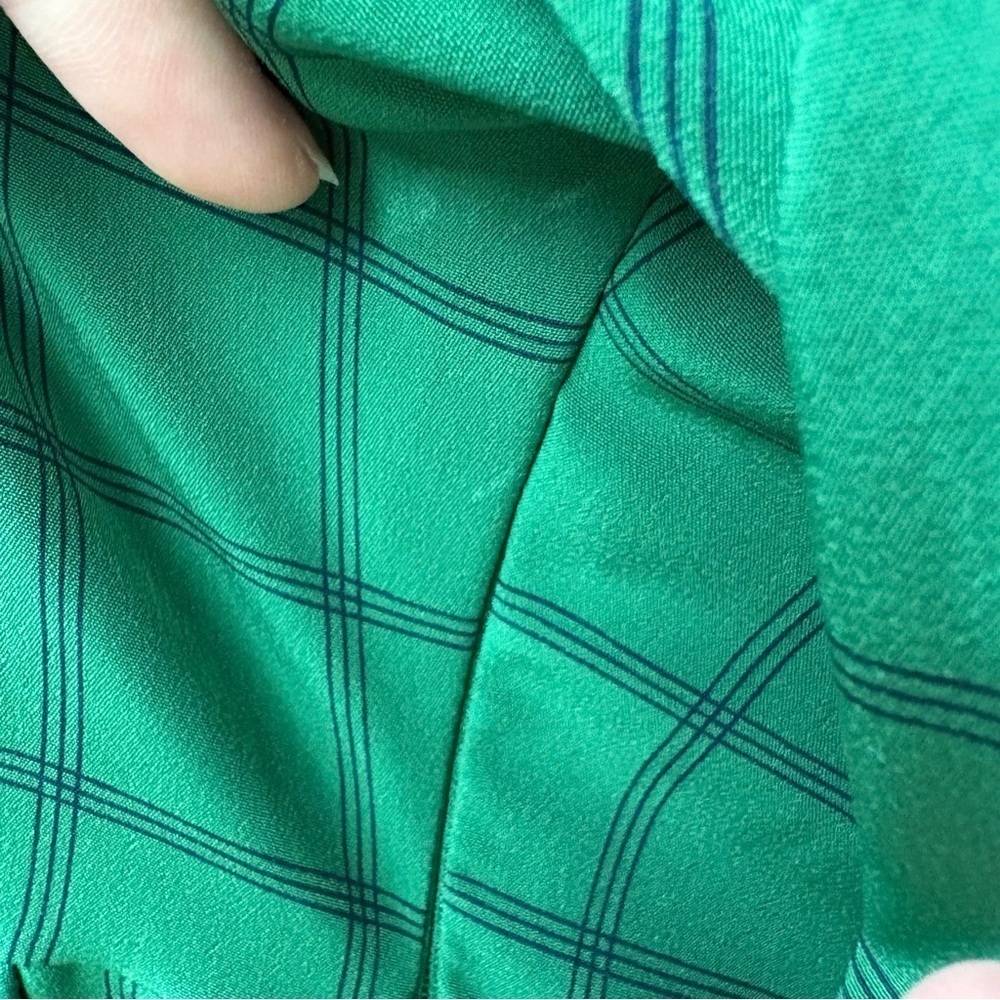 DownEast Modest Green Windowpane Check Academia Coquette Shirt Dress Sz L - Picture 10 of 13